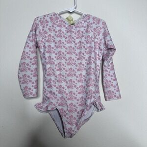 Minnow Girls Toddler Sz 5/6T Pink Floral Long Sleeve One Piece Swim Suit Tie